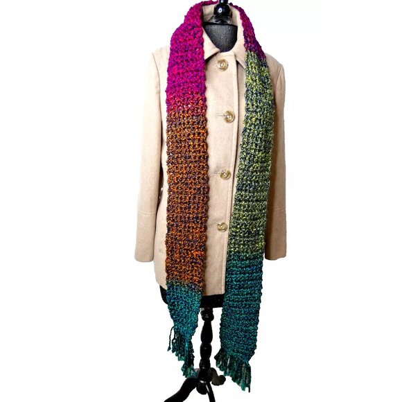 Retro MultiColor Scarf 99x5 Extra Long Chunky Handmade Crochet Hand Knit NWT - Picture 3 of 9